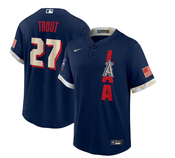 Men's Los Angeles Angels #27 Mike Trout 2021 Navy All-Star Cool Base Stitched MLB Jersey Men's Los Angeles Angels #27 Mike Trout 2021 Navy All-Star Cool Base Stitched MLB Jersey